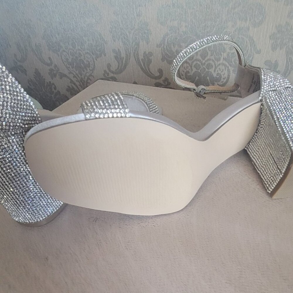 Steve Madden Spark Silver Rhinestone Block Heel Ankle Strap Sandal - Picture 5 of 6